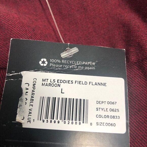 Eddie Bauer Shirt Mens Large Tall Maroon Field Flannel Chore Ranch Button Down - Picture 8 of 12